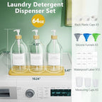 Moforoco 3 Pack White Liquid Laundry Detergent Dispenser with Bamboo Tray, 64 Oz Plastic Laundry Soap Dispenser, Fabric Softener Dispenser with Pump and Labels for Laundry Room Decor and Organization - Image 7