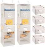 BrilliantJo 2 Pack 6 Shelves Hanging Closet Organizer with 2 Drawer, Hanging Storage with 4 Side Pockets for Clothes Shoes, 43.5"x12"x12"(Beige) by BrilliantJo