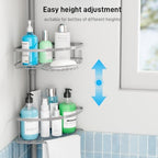 Corner Tension Pole Shower Caddy, 4 Tier Rustproof Shower Tension Rod Organizer with Soap Holder & Hooks, Adjustable 33-125 Inch Bathroom Shelf for Renters - Family Stand Storage Rack, Grey - Image 6