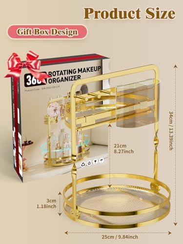 360° Rotating Makeup Organizer for Vanity, Gold Bathroom Organizer - Image 4
