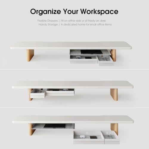 Fenge 42.5" Dual Monitor Stand with Storage Drawer & Solid Wood Legs - Image 4