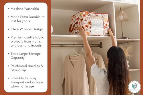 Chaos Cleared Canvas Storage Bags Designer Organizer 2 Pack – Seasonal Storage for Sweaters, Blankets, Linens & Garments – Foldable Design with Zip & Window (Autumn Print) - Image 7