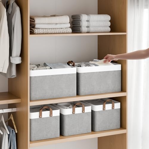StorageWorks Fabric Storage Bin, Closet Bins, Gray and White, Large, 2-Pack - Image 2