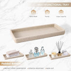 XLHOMO Resin Beige Bathroom Accessories Set 5 Pcs, Lotion Soap Dispenser, Toothbrush Holder, Bathroom Tumbler, Qtip Holder and Vanity Tray, Bathroom Countertop Organizer Set for Modern Home Apartment - Image 5