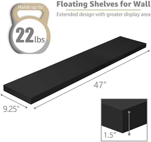 Sorbus Floating Shelves for Wall Storage (48 Inch, 3 Pack, Black) - Image 3