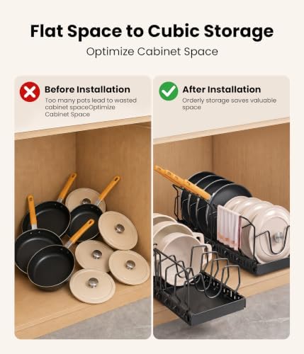 2 Pack Pots and Pans Organizer Under Cabinet, 10 Dividers Pot Lid Organizer - Image 5