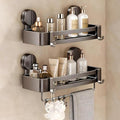VOLPONE Shower Caddy Suction Cup, 2 Pack Corner Shower Shelves No Drilling, Showers Organizer Storage with Towel Bar & Removable Hooks, Bathroom Shower Shelf Rack for Inside Showers by VOLPONE