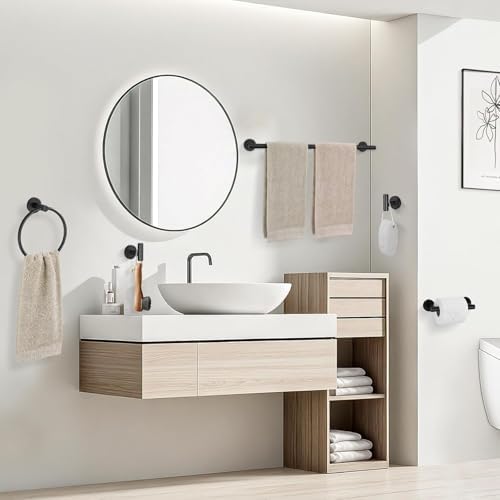TURS Black 5 Piece Bathroom Towel Bar Set Bathroom Hardware Set, 23.6 inch Bathroom Accessories Kit Set, SUS304 Stainless Steel Wall Mounted - Image 6