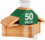 ZENY Wooden Hangers 50 Pack, Solid Wood Hanger with Non Slip Pant Bar by ZENY
