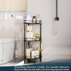 Consumest Corner Shower Caddy Stand - 3 Tier Shower Organizer with Soap Holder, Tall Floor Corner Shelves Standing with Adjustable Feet & 4 Hooks, Storage Rack for Bathroom Black - Image 5
