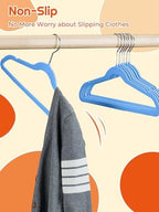 HOUSE DAY 14 Inch Kids Velvet Hangers 50 Pack, Durable Big Kid Hanger Blue - Image 3