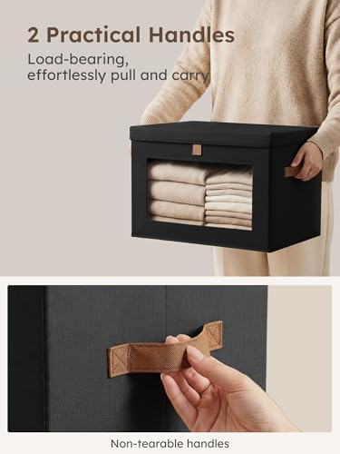 Homsorout Medium Fabric Storage Bins - Closet Shelf Organizer with Open Window, 5 Pack Closet Baskets for Shelves, Stackable Decorative Boxes for Home, Dorm, Black, 13.7" x 9.8” x 9.8" - Image 2