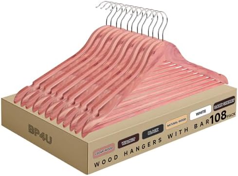 Wooden Clothes Hangers with Pants Bars, Cedar Wood, 108-Pack by BP4U%E2%84%A2