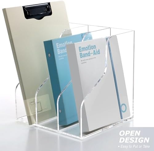 SANRUI 3 Slots Acrylic Magazine Holder, Desktop File Sorter Organizer Rack Bookshelf, Workspace Sorters Office Desk Accessories Organization Storage Stand, Clear - Image 6