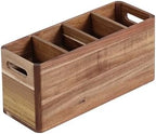 Acacia Wood Silverware Caddy, 4-Compartment Countertop Organizer by SUQANACY