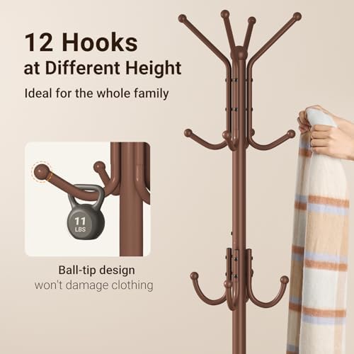 ELYKEN Coat Rack Freestanding, Metal Coat Rack with Umbrella Holder - Image 5