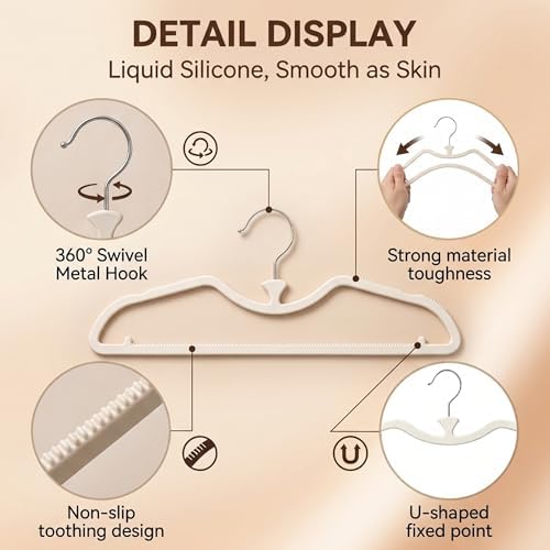 20 Pack Short Neck Hangers, 3 in. Lift, Silicone Non-Slip, Cream - Image 5