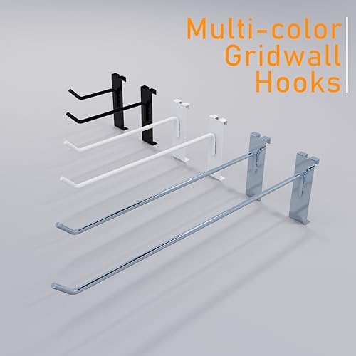 50 Pack 8'' Gridwall Hooks White Metal Hanging Hangers - Image 5