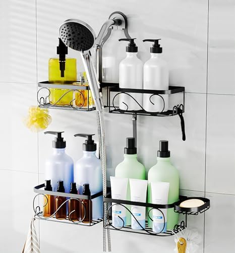Stainless Steel Shower Caddy Hanging with Soap Dish and Hook,Black by Kadolina