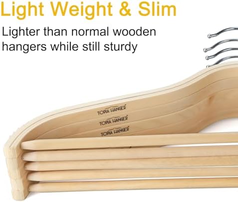 TOPIA HANGER Sleek Wooden Hangers with Non-Slip Rubber Grips, Sweater Hangers No Shoulder Bump, Lightweight Clothes Hangers 30-Pack, 360° Swivel Hook and Pants Bar-CT63N30 - Image 6