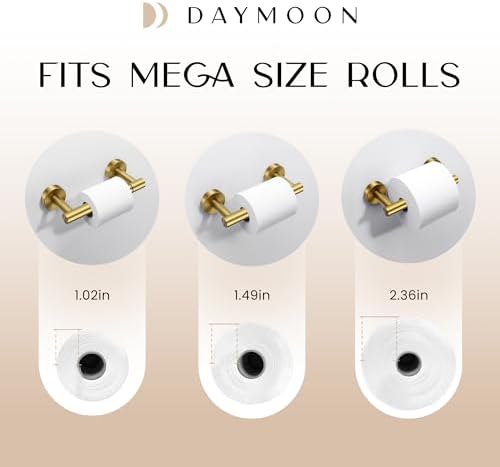 Day Moon™ - Toilet Paper Holder - Modern Roll Holder for Bathroom - 2 Pack - Wall Mount, Gold - Image 6