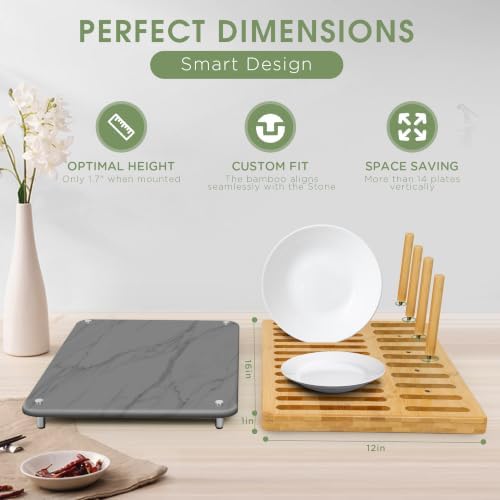 Sofort Bamboo Dish Rack with Absorbent Stone Dish Drying Mat - Image 5