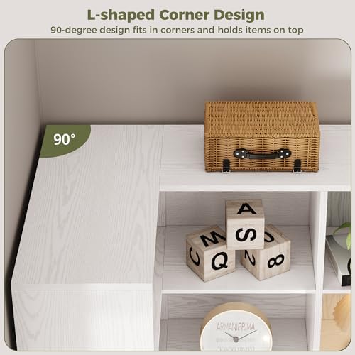 IRONCK Corner Bookshelf, 76" L-Shaped Bookcase with 10 Shelves & 2 Drawers - Image 3
