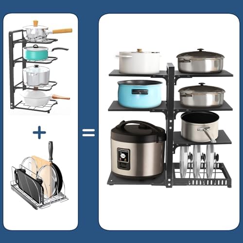 Pot Rack Organizers：CASONNIK 6+1-Tier Adjustable Heavy Duty Pan Organizer for Cabinet ，Multiple Use Modes，Pot Rack & Pan Rack for Kitchen Counter and Cabinet - Image 2