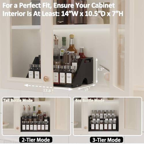 Bamboo Spice Rack Organizer -3-Tier Spice Rack for Countertop,Cabinet Spice Rack Organizer for 18 Spice Jars(4oz)，Step Shelf(black) - Image 3