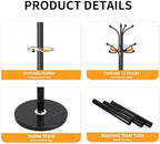 ZOZOE Metal Coat Rack Stand, Modern Coat Rack Freestanding with Natural Marble Base, Sturdy Coat Racks with 12 Hooks & Umbrella Holder,Black Coat Tree Hanger Stand for Bags,Hats,Entryway,Office - Image 2