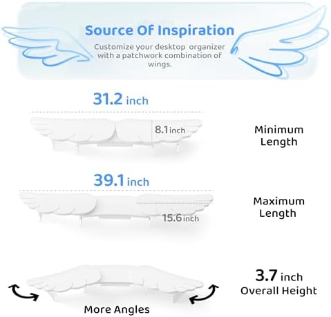 AFOOYO Dual Monitor Stand Riser, Wing-Shaped Sturdy Desktop Wood Stand for 2 Monitors, White Riser for Laptop, PC, Computer - Image 5