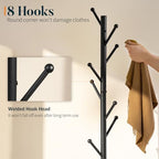 Yoobure Coat Rack Freestanding with Natural Marble Base - Coat Tree with 8 Hooks Heavy Duty Coat Hanger Stand, Metal Coat Rack Stand for Jacket, Hat, Clothes & Bag, Hall Tree Hat Rack for Entryway - Image 4
