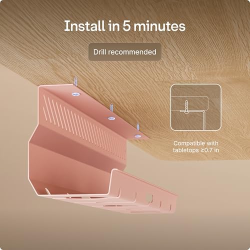 Desktronic Cable Duct Desk Pink Set of 2 - Stainless Steel Cable Management Desk Cable Duct with 5 Cable Cut-Outs - Easy to Install Cable Organiser - Cable Holder - Image 7