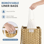 DUMOS Laundry Basket with Lid, 65L Wicker Laundry Hampers, Goose Yellow - Image 4