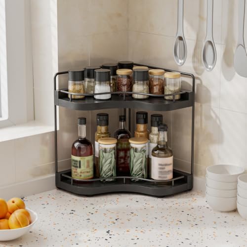 2-Tier Corner Bathroom Counter Organizer, Larger Size, Black - Image 6