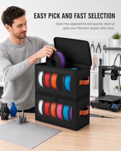 Filament Storage Box, 4 Pack Filament Container Hold 24 Rolls 3D Printer Filament Storage, Zippered Lid, Dustproof, Stackable Filament Container for PLA, ABS, PETG, TPU - Image 6