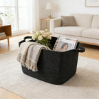 96L Woven Laundry Basket with Handles, Extra Blanket Basket,Black - Image 4