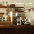 LIBWYS 16-Pack Square Glass Storage Jars with Bamboo Lids (0.6Qt/1.06Qt) - Image 6