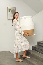 26"x20" Handcrafted Tall Cotton Rope Basket with Lid, Stylish Flagon Shape with Cover, Clothes Hamper with Top, for Bedroom and Living Room, White/Camel Bottom - Image 3