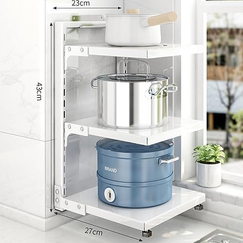 Heavy Duty Pan Rack, Pot Lid Rack, Kitchen Cabinet Pantry Cookware Organizer Rack Holder with 3 Adjustable Dividers, White Pots and Pans Organizer - Image 2