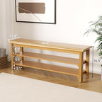 Shoe Rack Bench Mid Century Modern 2-Tier Shoe Rack Organizer for Entryway Hallway or Living Room Farmhouse Rustic Wooden Seat Bench Natural 11.8" Dx47.2 Wx16.5 H - Image 2
