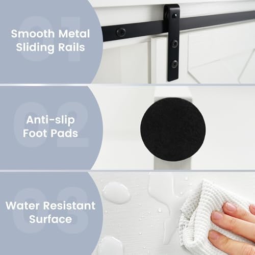 GIANTEX Over The Toilet Storage Cabinet - Freestanding Bathroom Organizer with Sliding Barn Door & Storage Shelves, Multifunctional Bathroom Toilet Rack for Bathroom, Restroom, Laundry (White) - Image 5