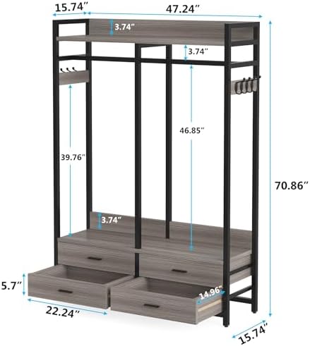 Tribesigns Freestanding Closet Organizer, Garment Rack with 4 Drawers, Gray - Image 6