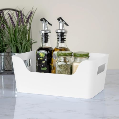 8 Pack Plastic Storage Bins with Handles, 6.5x9.5x4 Inch White Scoop Front - Image 4