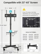 BONTEC Rolling TV Stand for 23-65 Inch TVs,Mobile TV Cart with Wheels,Black - Image 2