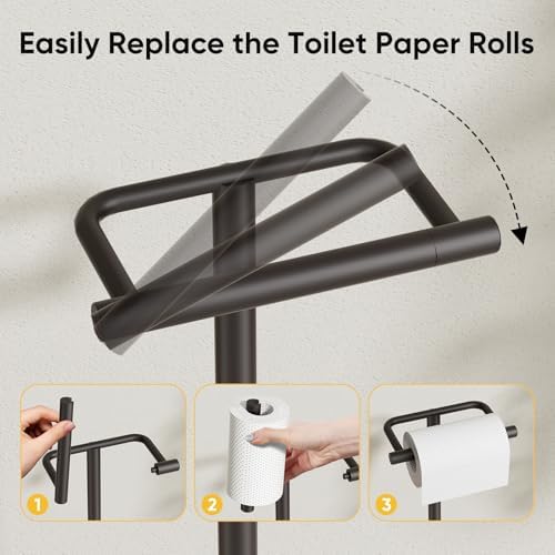 BESy Matte Black Freestanding Toilet Paper Holder Stand Free Standing - Image 6