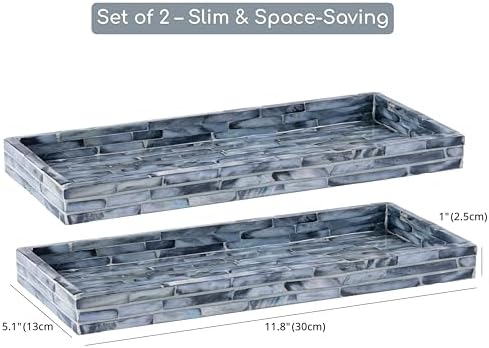 PEMAR Blue Mother of Pearl Tray Set of 2 – Handcrafted Decorative Vanity & Countertop Organizer for Bathroom, Entryway, Coffee Table – Elegant Home Decor Accent, 11.8" Lx5.1 Wx1 H - Image 4
