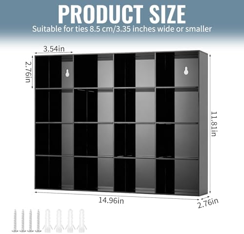 2 Pack Tie Box Organizer Wall Mounted Black Acrylic with 16 Compartments, Tie Organizer for Drawer, Tie Holder for Men Belt Scarf Necktie Storage for Closet and Home - Image 2