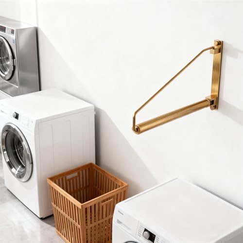 Folding Wall Mounted Clothes Hanger Rack Clothes Hook Solid Brass with Swing Arm Holder Clothing Hanging System Closet Storage Organizer Heavy Duty Drying Rack Wall Mount, Antique Brass - Image 2