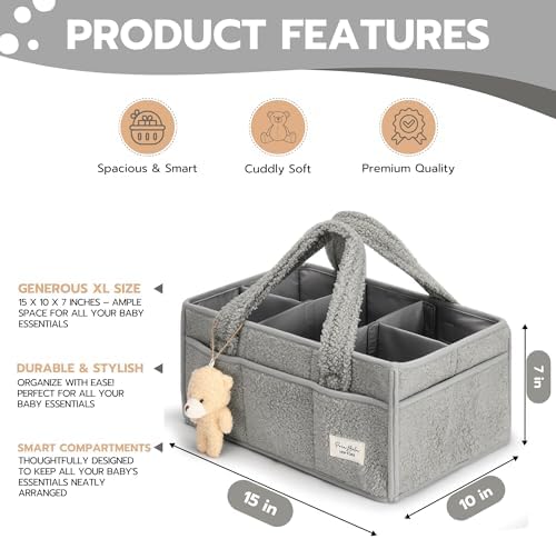 PeraBella Baby Diaper Caddy Organizer with Handle, Boy & Girl Shower Gift Basket, Portable Diaper Storage Basket Bin for Wipes, Newborn Baby Essentials Registry Search Must Haves, Car Caddy Organizer - Image 4